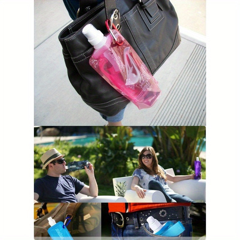 Collapsible Water Flask, Portable Sports Water Bottle, Freezable Drink Pouch, Innovative Gift Fitness Gear - Durable PP Material, Leakproof Seal, Includes Carabiner