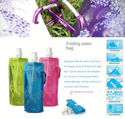 Collapsible Water Flask, Portable Sports Water Bottle, Freezable Drink Pouch, Innovative Gift Fitness Gear - Durable PP Material, Leakproof Seal, Includes Carabiner