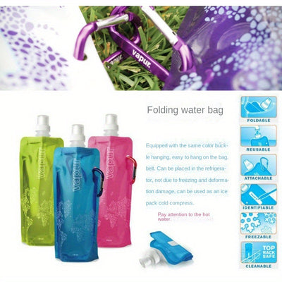 Collapsible Water Flask, Portable Sports Water Bottle, Freezable Drink Pouch, Innovative Gift Fitness Gear - Durable PP Material, Leakproof Seal, Includes Carabiner