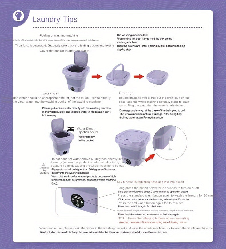 1 Small Folding Washing Machine, Suitable for Car Travel And Dormitory Placement. Space-Saving, Convenient Small Appliance for Washing Underwear, Socks And Underwear Separately