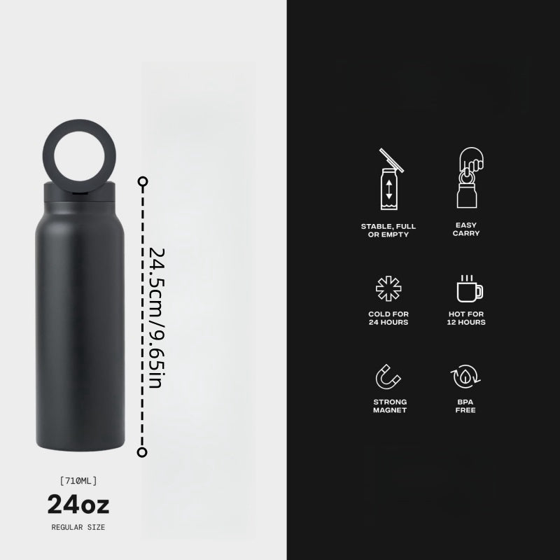 Magnetic Insulated Sports Water Bottle with Phone Holder, 304 Stainless Steel, Leakproof, Keeps Drinks Hot or Cold, Ideal for Gym, Office, Travel
