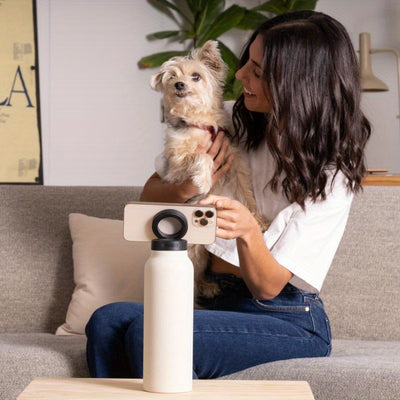 Magnetic Insulated Sports Water Bottle with Phone Holder, 304 Stainless Steel, Leakproof, Keeps Drinks Hot or Cold, Ideal for Gym, Office, Travel