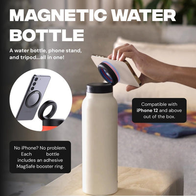 Magnetic Insulated Sports Water Bottle with Phone Holder, 304 Stainless Steel, Leakproof, Keeps Drinks Hot or Cold, Ideal for Gym, Office, Travel
