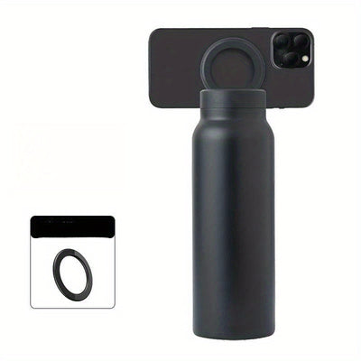 Magnetic Insulated Sports Water Bottle with Phone Holder, 304 Stainless Steel, Leakproof, Keeps Drinks Hot or Cold, Ideal for Gym, Office, Travel