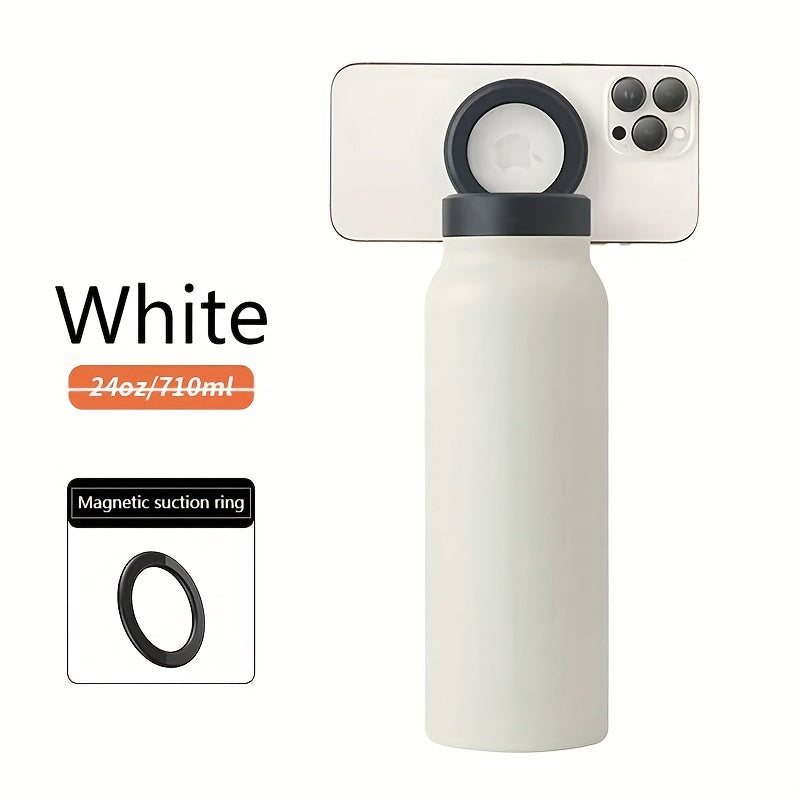 1pc Stainless Steel Insulated Water Bottle with Car Cup Holder & Phone Stand - Thick, Durable for Outdoor Sports