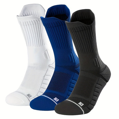 3 Pairs of Men'S Plus Size Thick Sports Socks for Autumn And Winter Warmth, Designed to Reduce Pressure, Shock And Prevent Slipping, Suitable for Basketball, Football, Running And Mountain Climbing
