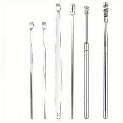 6 قطع من أدوات تنظيف الأذن وإزالة الشمع - أعواد تنظيف الأذن لإزالة شمع الأذن بسهولة وفعالية - ملعقة تنظيف الأذن للعناية الصحية للتنظيف والصيانة