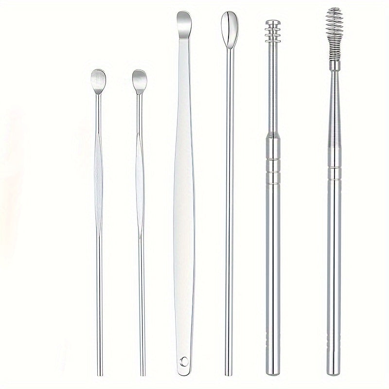 6 قطع من أدوات تنظيف الأذن وإزالة الشمع - أعواد تنظيف الأذن لإزالة شمع الأذن بسهولة وفعالية - ملعقة تنظيف الأذن للعناية الصحية للتنظيف والصيانة