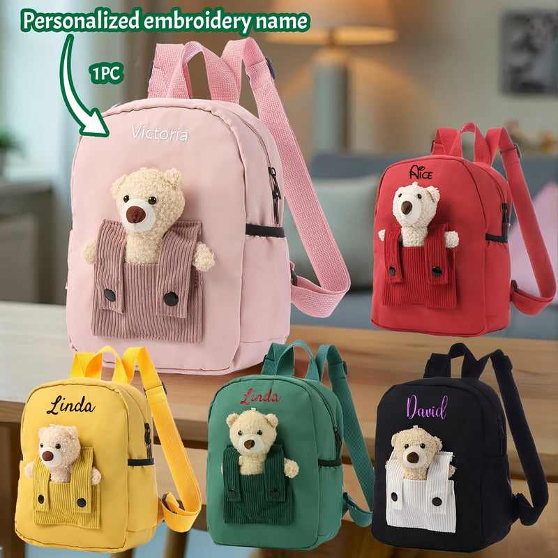 حقيبة ظهر ANLEWO على شكل دب تيدي شخصي مع اسم مخصص - حقيبة ظهر قطيفة لطيفة مع فتحات على شكل قلب وأشرطة قابلة للتعديل، وإغلاق بسحاب، حقيبة مدرسية خفيفة الوزن للبنات والأولاد وهدايا عيد الميلاد (وردي، أزرق، أحمر، أخضر، أسود، أصفر)