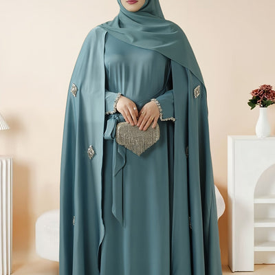 Women'S Elegant Muslim Abaya - Heavy Rhinestone-Embellished Long Sleeve Shawl Robe with Batwing Sleeves & Floor-Length Design, Loose Fit Islamic Dress for Ramadan, Prayer, Daily Wear - Modest Muslim Clothing (MOA067), Abaya F