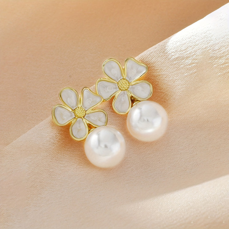 [NEW]A Pair of 2pcs, White Oil Drop Flower Round Bead Earrings, High-Quality Jewelry, Upgraded Fashionable Earrings, High-End Decorative Earrings, Suitable for Daily Wear, Wedding Season Accessories, Suitable for Gifts for Gi