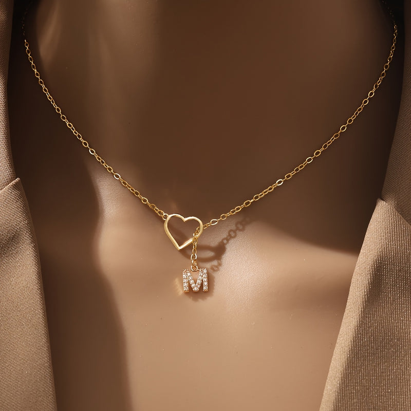 Personalized Letter Pendant Necklace with zirconia Heart Charm, A-Z Initials, Copper Chain, Versatile for Party And Vacation - Elegant Jewelry Gift for Women And Teen Girls