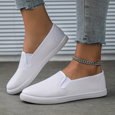 Women's Simple Solid Color Canvas Shoes, Casuals Slip On Outdoor Shoes, Lightweight Low Top Shoes