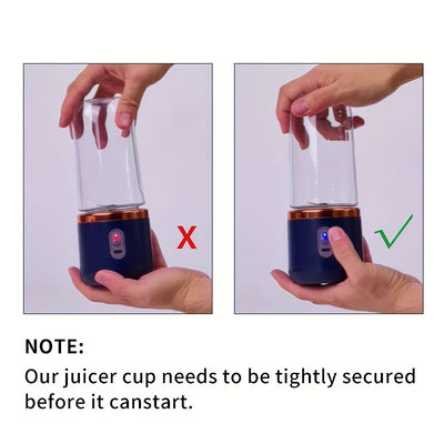 Multifunctional cordless portable juicer with 2 cups, blender fresh juice cup with sports cup lid, USB rechargeable juicer, six-blade blade juice quickly, juice fine, fruit blender suitable for home, kitchen and travel