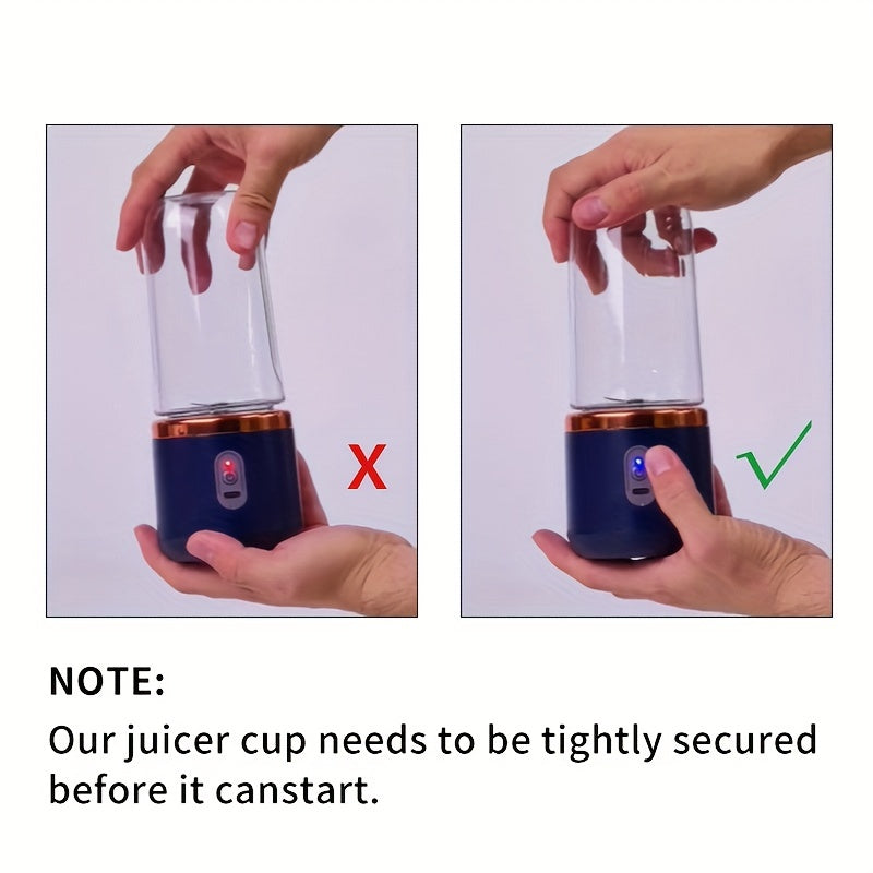 Multifunctional cordless portable juicer with 2 cups, blender fresh juice cup with sports cup lid, USB rechargeable juicer, six-blade blade juice quickly, juice fine, fruit blender suitable for home, kitchen and travel