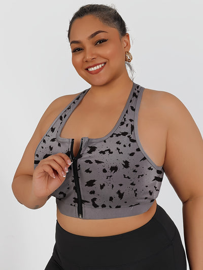 Women's High-Impact Sports Bra with Front Zipper & Removable Pads - Leopard Print Design, High-Elasticity Fabric, Round Neck for Yoga, Running, Gym - Machine Washable, Yoga Accessories, Elegant Sportswear, Durable Sportswear