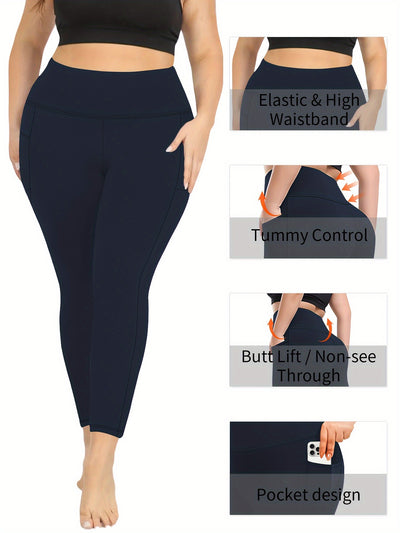 Women'S High-Waist Yoga Leggings with Side Pockets - Stretchy, Tummy Control, Sculpting Design, Black, Slim Fit, High Waisted, Perfect for Sports & Casual Wear, Workout Leggings | Slim Fit Leggings | High Waisted Legging