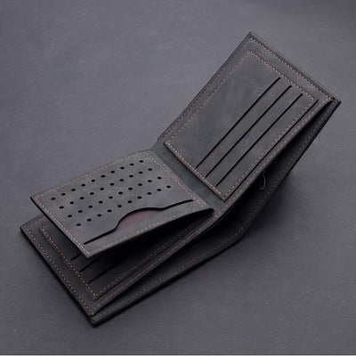 Men'S Slim Faux Leather Wallet - Stylish Black Compact Design with Multiple Card Slots, Cash Compartment & ID Holder - Perfect Gift for Him, Business Style, Everyday Use