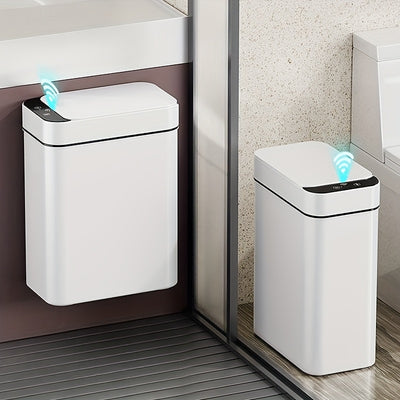 White Kitchen Bathroom Trash Can 11L with Lid, Touchless Automatic Motion Sensor 1pc & 2pcs Small Trash Can, Smart Electric Slim Trash Can, Suitable for Bedroom or Office, Smart Touchless Motion Sensor Trash Can with Lid, Ele