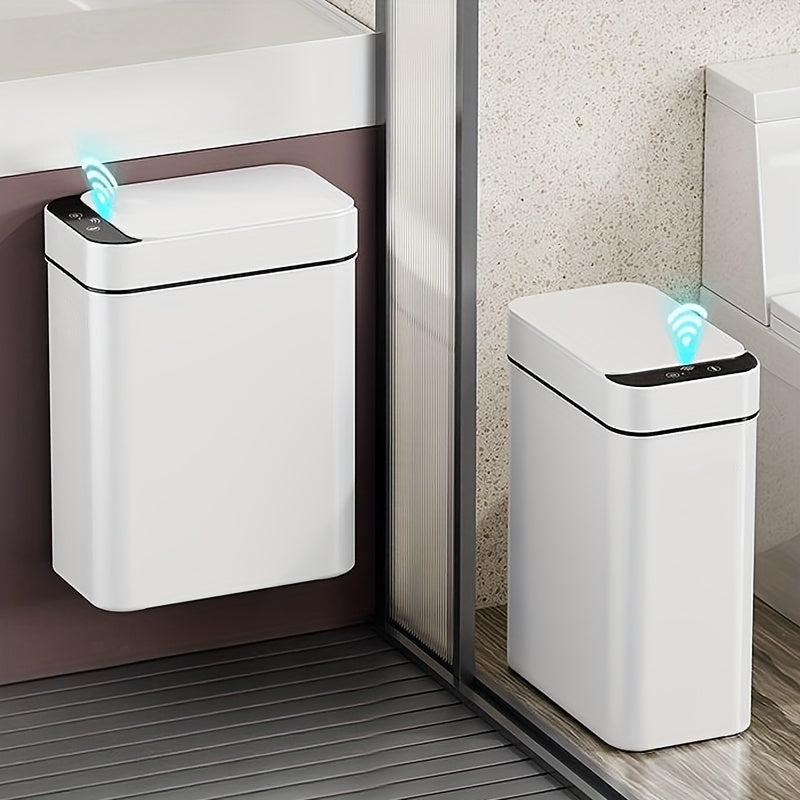 White Kitchen Bathroom Trash Can 11L with Lid, Touchless Automatic Motion Sensor 1pc & 2pcs Small Trash Can, Smart Electric Slim Trash Can, Suitable for Bedroom or Office, Smart Touchless Motion Sensor Trash Can with Lid, Ele