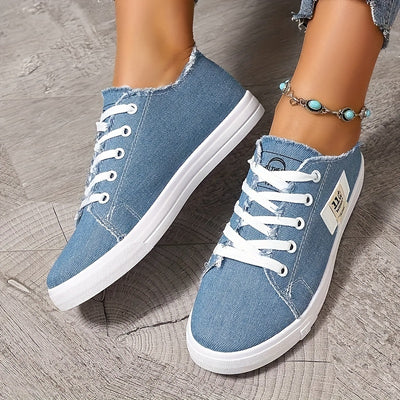 Women's Simple Flat Canvas Shoes, Casual Lace Up Outdoor Shoes, Comfortable Low Top Sneakers