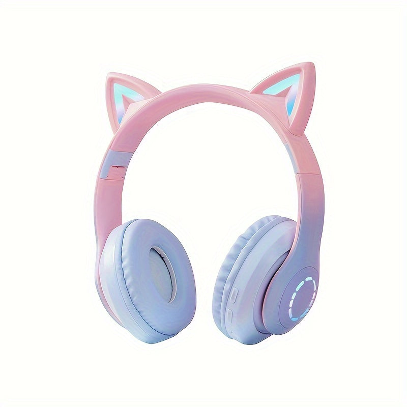URIZONS Wireless Cat Ear Headphones TWS and Wired Mode Foldable Gaming Headset with Mic, RGB LED Light, Compatible with Mobile Phones PC Tablet