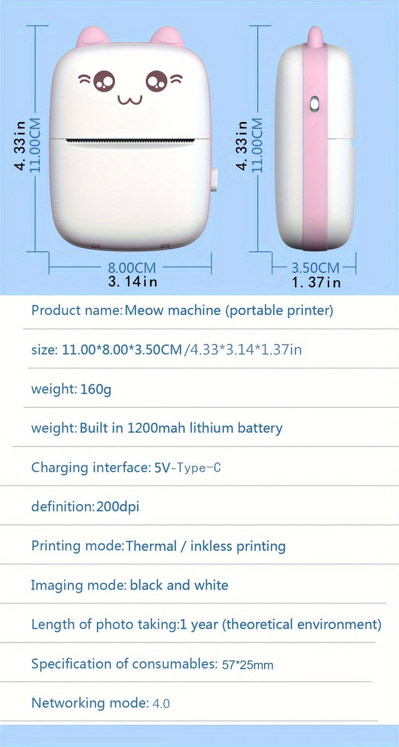 Photo Printer Smart Label Printer Mini Multi-function Portable Photo Printer Sticky Notes Note Code Text List Thermal Printer Ink-free Printer Small Mobile Phone Photo Album Printer
