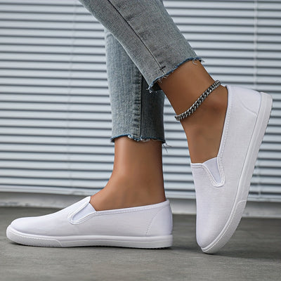 Women's Simple Solid Color Canvas Shoes, Casuals Slip On Outdoor Shoes, Lightweight Low Top Shoes