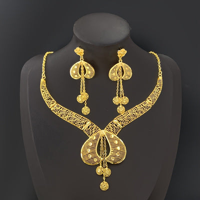 2025 New Bohemian 2pcs Hollow Flower Tassel Earrings and Necklace Elegant Ladies Jewelry Set, Perfect for Dubai Bridal Wedding Anniversary Gift, Valentine's Day, Christmas Eid, Daily Present for Wife, Family, Girlfriend