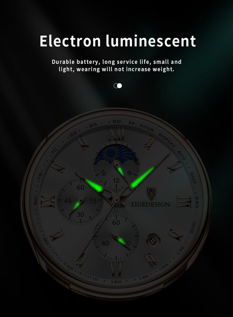 ساعة LIGE للرجال فاخرة من جلد البولي يوريثان رياضية كوارتز ساعة كرونوغراف للرجال هدية عيد الميلاد