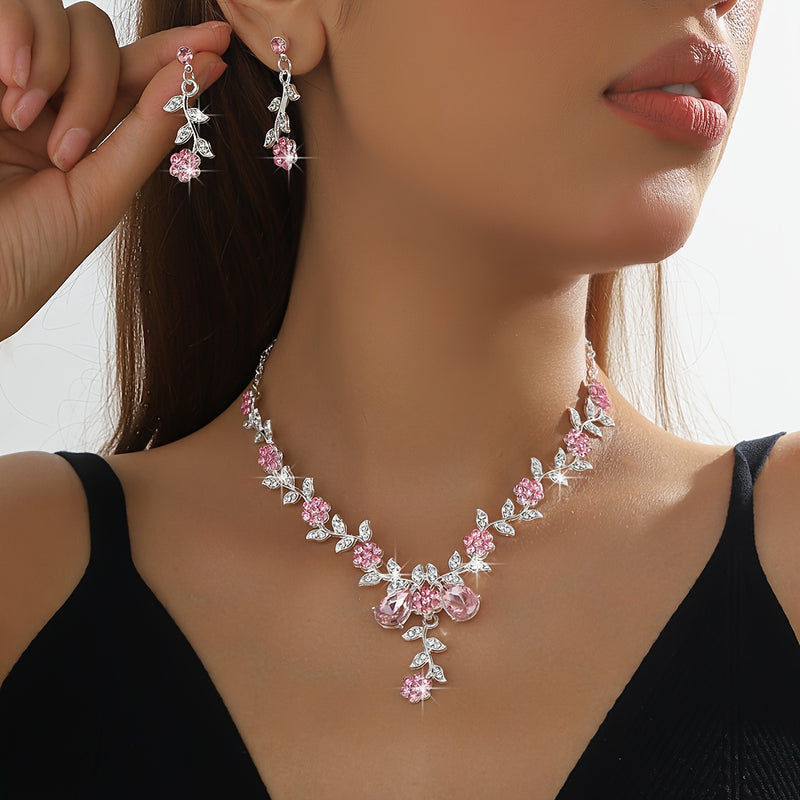 A set of 3 elegant and fashionable flower necklaces, earrings, and jewelry, suitable for dance parties and daily gift giving