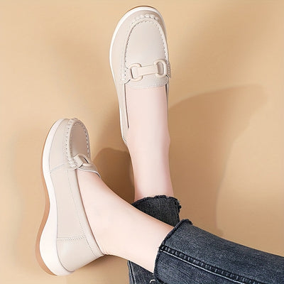 Women'S Breathable Low-Top Thick Sole Loafers - Casual Slip-On Outdoor Shoes with Round Toe, Synthetic Upper & Inner, TPR Sole, All-Season Comfort