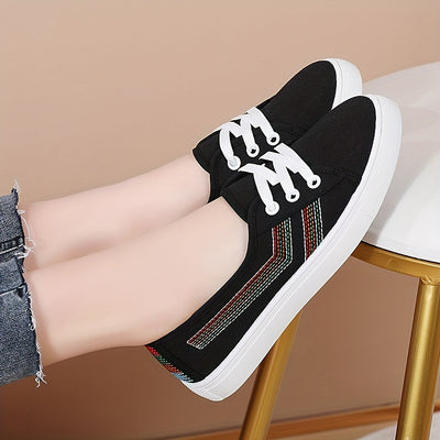 Women's Simple Canvas Shoes, Casual Lace Up Outdoor Shoes, Comfortable Low Top Sneakers