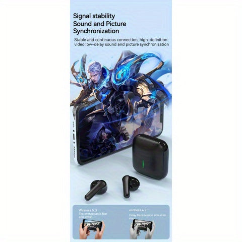 Wireless Earbuds with Long Battery Life, Mini Design, Dual Stereo Sound, Touch Control, Volume Control, Crystal Microphone, 180mAh Lithium Polymer Battery, Type-C Charging, Semi-Open Back Earcups, Non-Waterproof, Compatible w