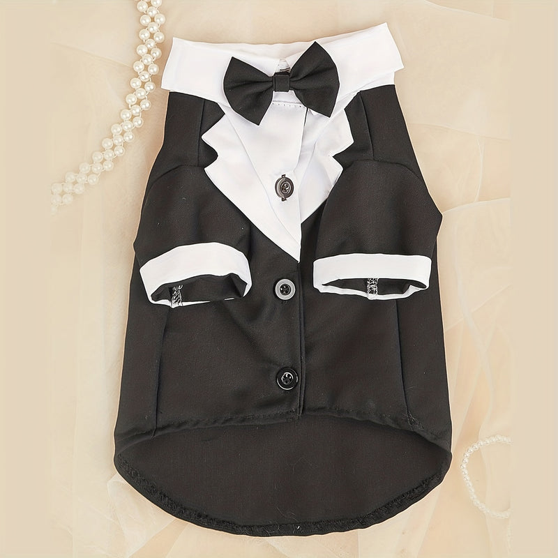 Elegant Black & White Pet Tuxedo with Bow Tie - Formal Attire for Small Dogs and Cats, Perfect for Weddings, Birthdays, and Special Events