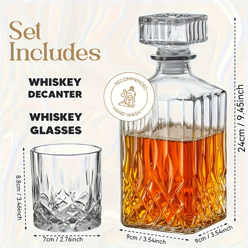 MAMSHIB 3pcs Whiskey Decanter Set 7pcs - Elegant Glass Spirits Carafe with Pour Spout& Stopper - Premium Roostertail& Liquor Decanting Kit for Bourbon, Scotch, Rum - Ultimate Barware Gift Set for Home Bars, Parties, Holidays&
