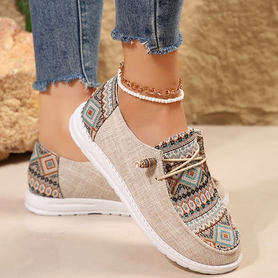Women's Ethnic Style Printed Canvas Shoes, Casual Lace Up Outdoor Shoes, Lightweight Low Top Sneakers