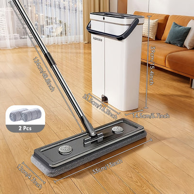 JOYBOS Hands-Free Mop and Bucket Set with 2 Washable Cloths - Heavy-Duty ABS/SS/Polypropylene, Wet & Dry Floor System with Water Filling & Design, Space-Saving Modern Mop for Vinyl Floors, Ideal for Living Room, Bedroom, Kitc
