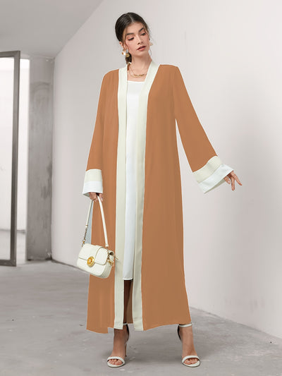 Cozy Comfort, Elegant Black and Cream Long Robe with Ruffle Sleeves - Polyester, Machine Washable, Casual Style for Women - Perfect for Spring/Summer/Fall