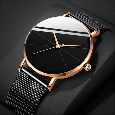 Elegant Minimalist Large Dial Watch with Rose Golden Case and Mesh Strap - Japanese Quartz Movement, Analog Display, Zinc Alloy, Screw-Back Closure for Men and Women