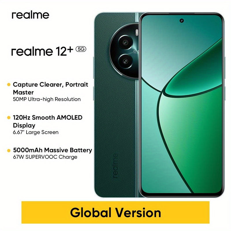 Realme 12+ 5G 8GB+256GB 5G LTE, Global Version, Unlocked Cellphone, Andriod 14 Smartphone, LYT-600 OIS Portrait Camera, Dimensity 7050 5G Chipset, 120Hz Smooth AMOLED Display and 67W Fast Charge, with Adaptor