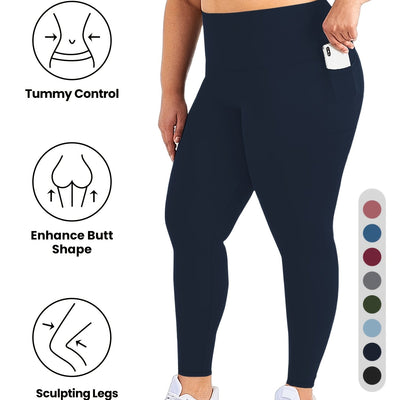 Women'S High-Waist Yoga Leggings with Side Pockets - Stretchy, Tummy Control, Sculpting Design, Black, Slim Fit, High Waisted, Perfect for Sports & Casual Wear, Workout Leggings | Slim Fit Leggings | High Waisted Legging
