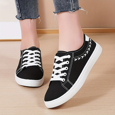 Women's Simple Canvas Shoes, Casual Lace Up Outdoor Shoes, Comfortable Low Top Sneakers