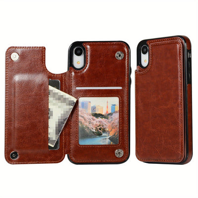 جراب iPhone قابل للطي من الجلد الصناعي عالي الجودة مع فتحات للبطاقات وحامل مقاوم للصدمات متوافق مع موديلات مختلفة بما في ذلك X XR XS Max 11 pro 12 pro 13 pro 14 15 16 SE 6 7 8 plus