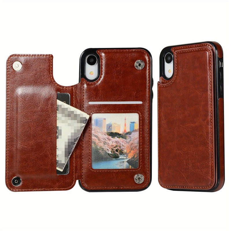 جراب iPhone قابل للطي من الجلد الصناعي عالي الجودة مع فتحات للبطاقات وحامل مقاوم للصدمات متوافق مع موديلات مختلفة بما في ذلك X XR XS Max 11 pro 12 pro 13 pro 14 15 16 SE 6 7 8 plus