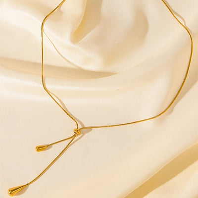 Women'S Elegant 18K Golden Plated Stainless Steel Necklace with Adjustable Chain & Water Drop Tassel - Luxury Minimalist Jewelry for Parties, Banquets, Halloween & Christmas - Year-round Versatile Necklace
