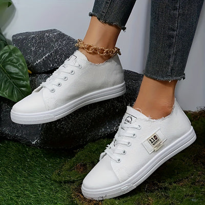 Women's Simple Flat Canvas Shoes, Casual Lace Up Outdoor Shoes, Comfortable Low Top Sneakers