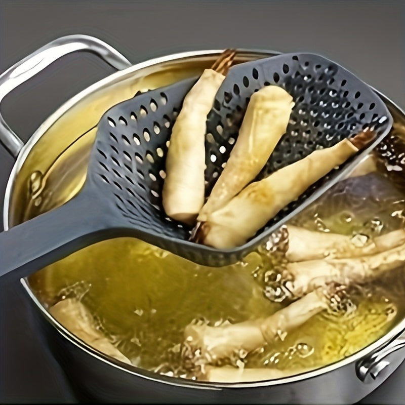 Heavy-Duty Kitchen Spatula with Long Handle - Non-Slip Grip, Efficient Drainage for Pasta, Fries, Vegetables - Rust-Resistant, Easy-Clean - Ideal for Home & Professional Kitchens - Modern Kitchen Utensil, Food Preparation, Po