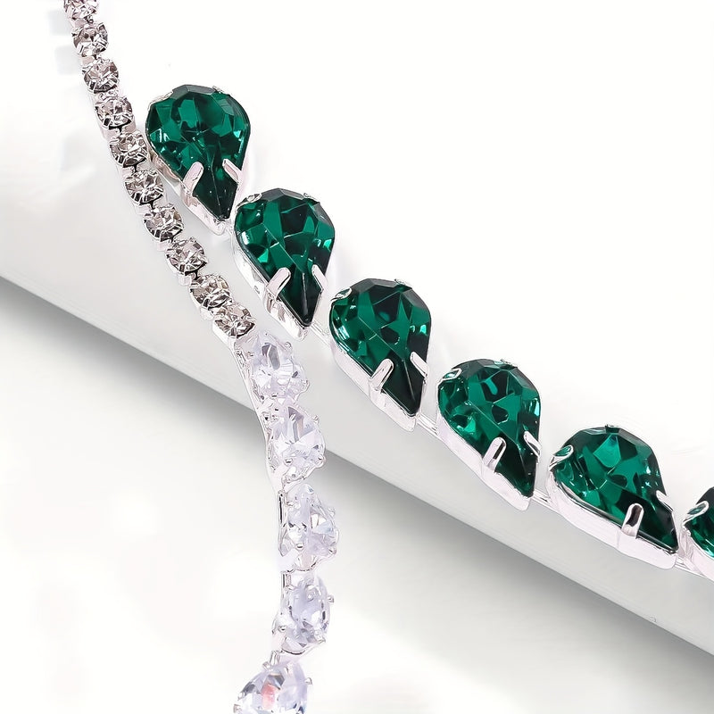 Elegant Emerald Green Teardrop Rhinestone Necklace for Women - Sparkling Wedding & Party Jewelry, Bridal Necklace with Luxury Gemstone Design, Year-Round Versatile Formal Accessory, Wedding Jewelry, Sophisticated Style, Intri