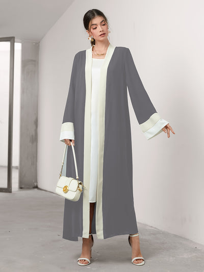 Cozy Comfort, Elegant Black and Cream Long Robe with Ruffle Sleeves - Polyester, Machine Washable, Casual Style for Women - Perfect for Spring/Summer/Fall